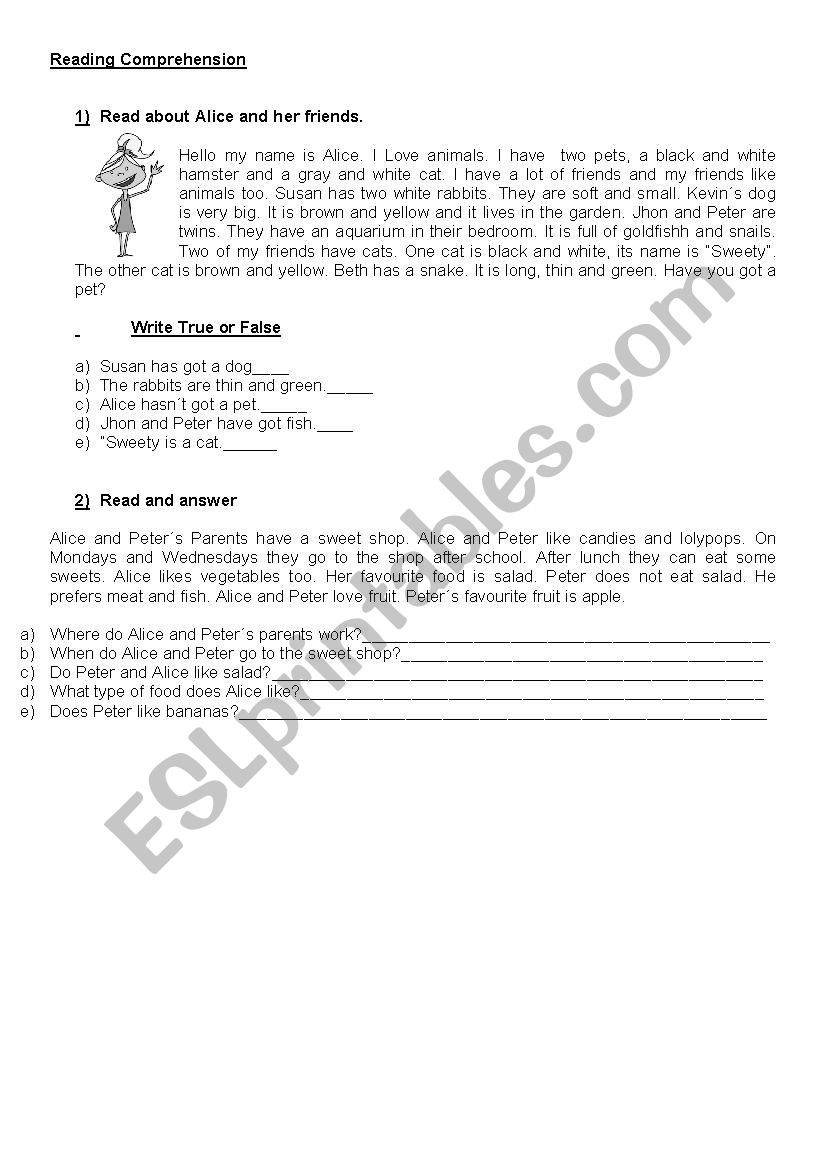 Readig Comprehension worksheet