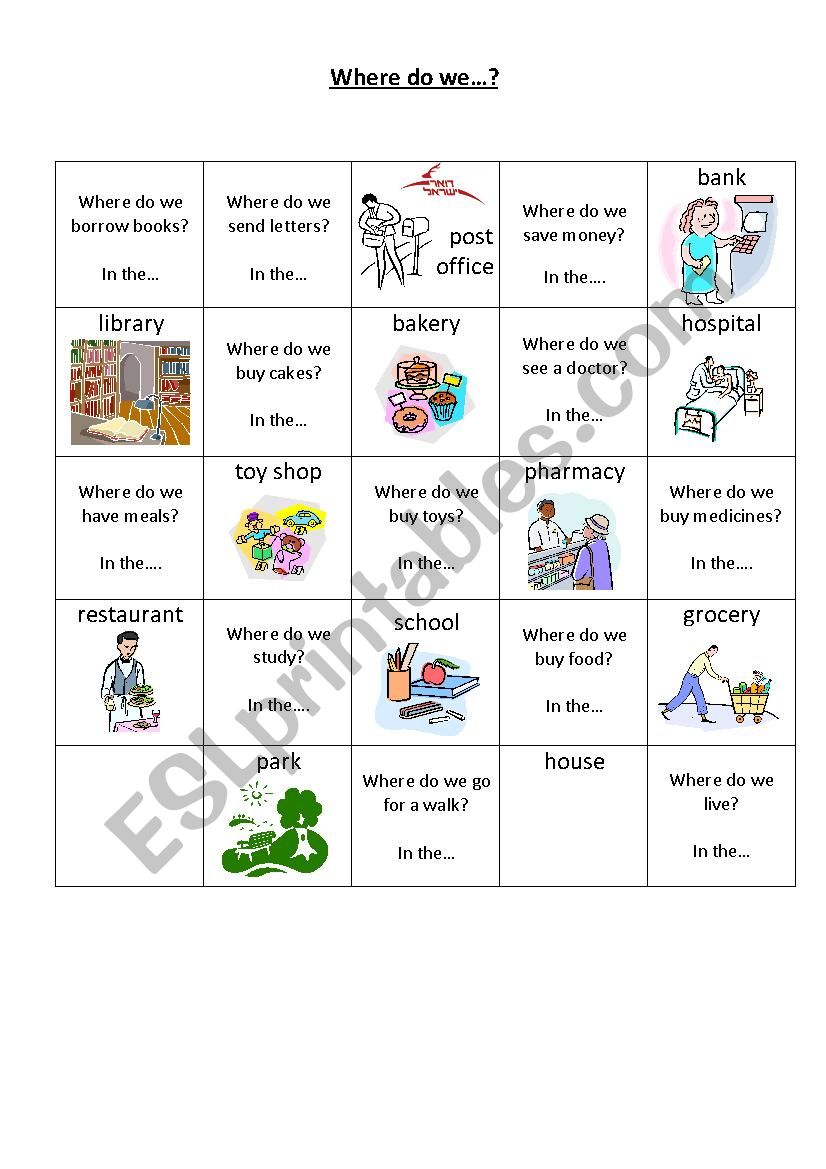 where do we....? memory game worksheet