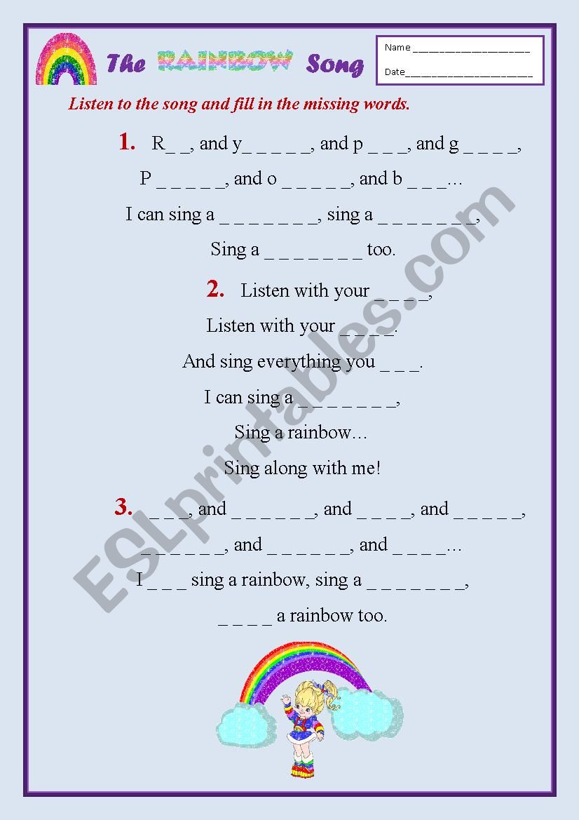 Colours of the Rainbow worksheet