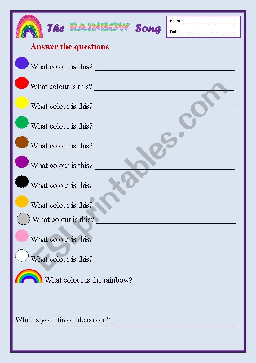 Colours of the Rainbow worksheet