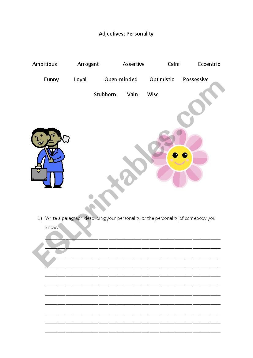 Personality writing exercise worksheet