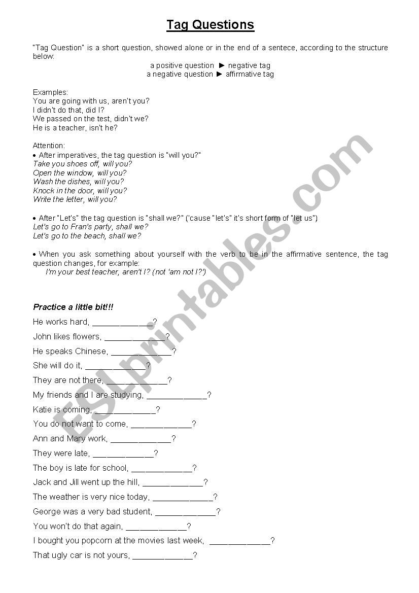 Tag Questions worksheet