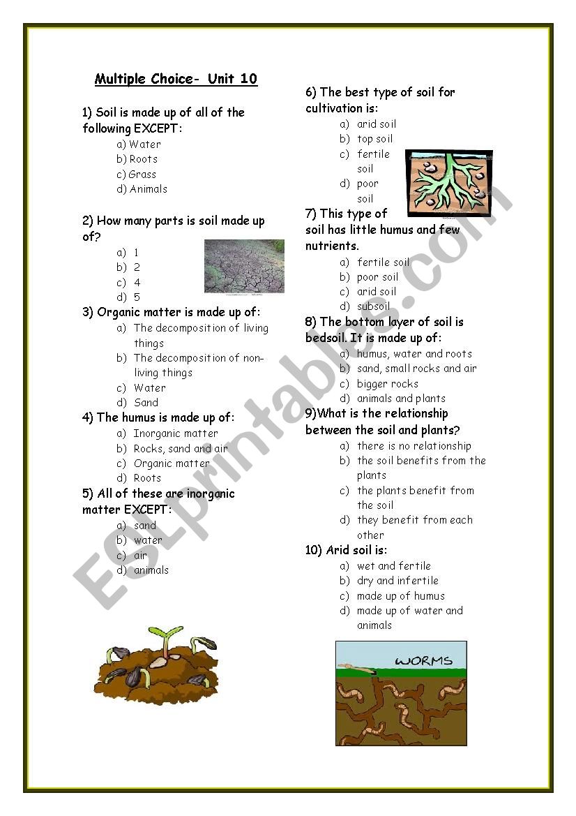 Soil: multiple choice worksheet