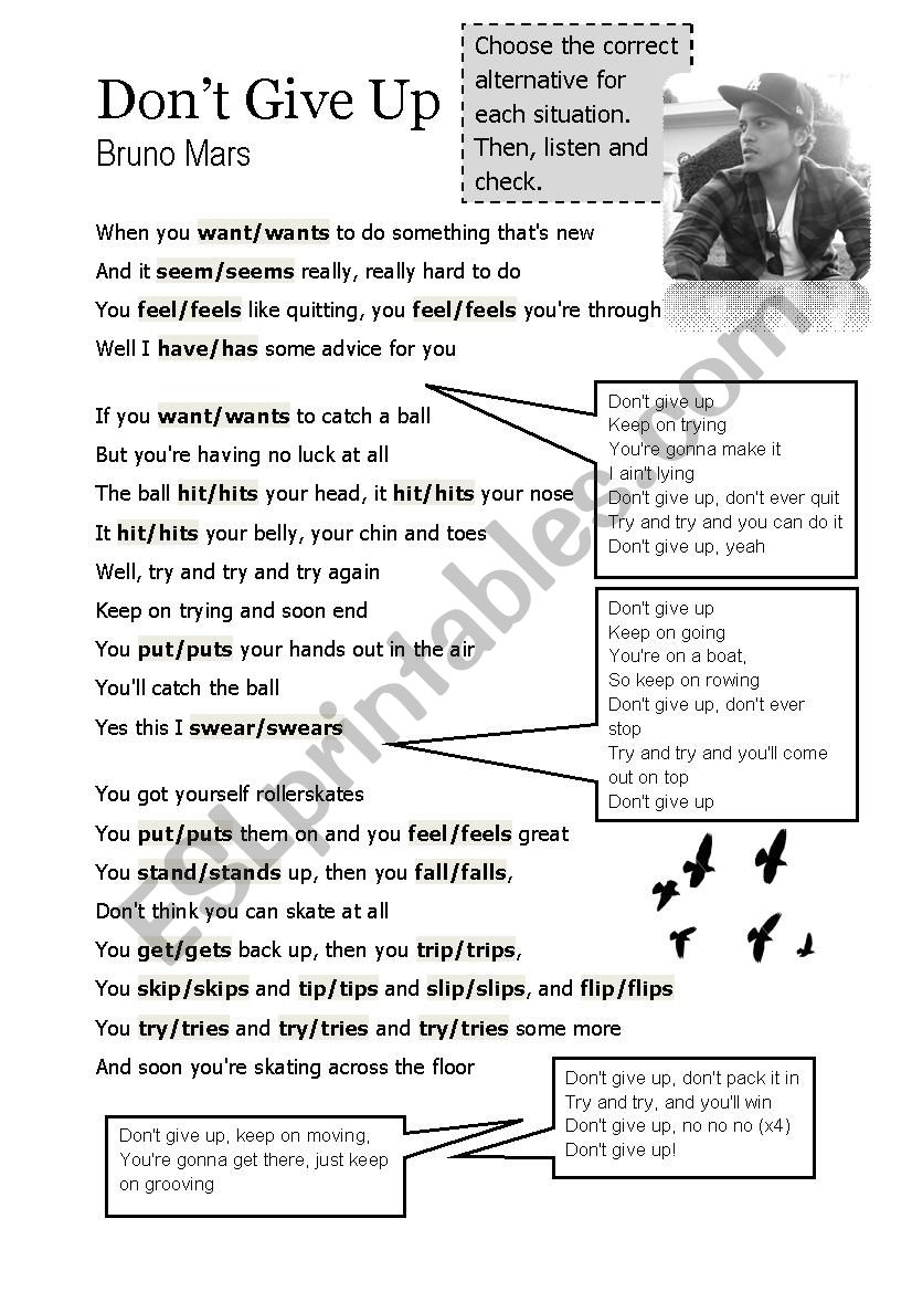 Simple Present Song Activity - DonÂ´t Give Up