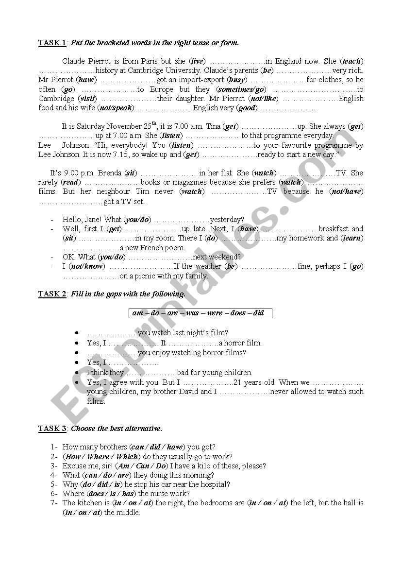 Language activities worksheet