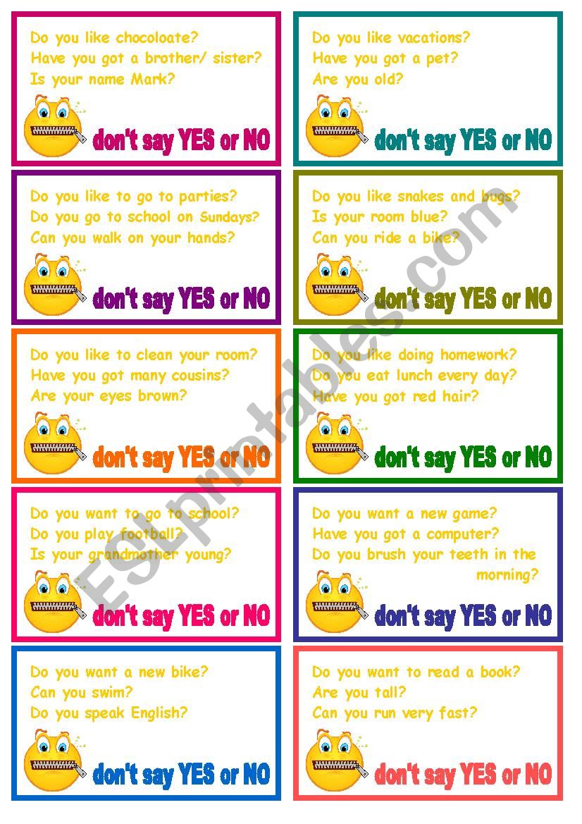 dont say yes&no worksheet