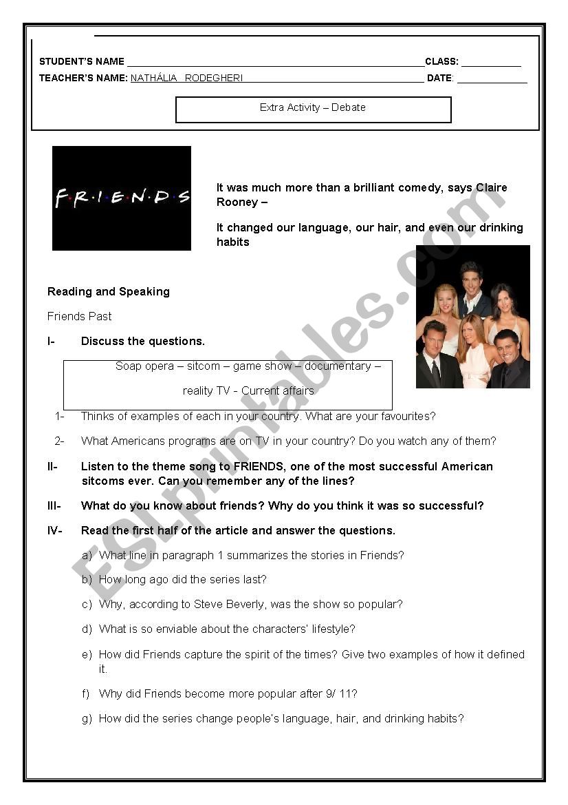 Friends worksheet