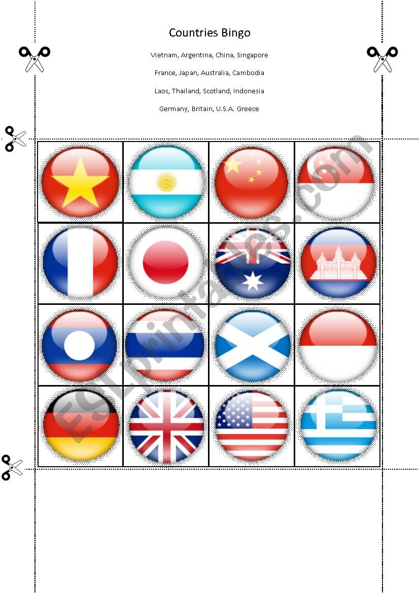 Countries Bingo Part Eight worksheet