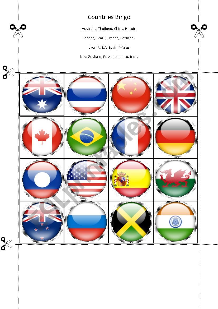 Countries Bingo Part Nine worksheet