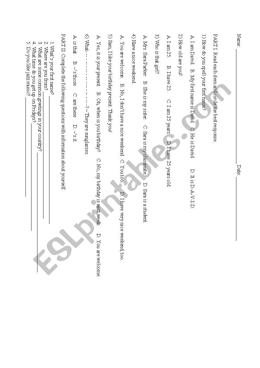 quiz+unit 1+interchange 1 worksheet