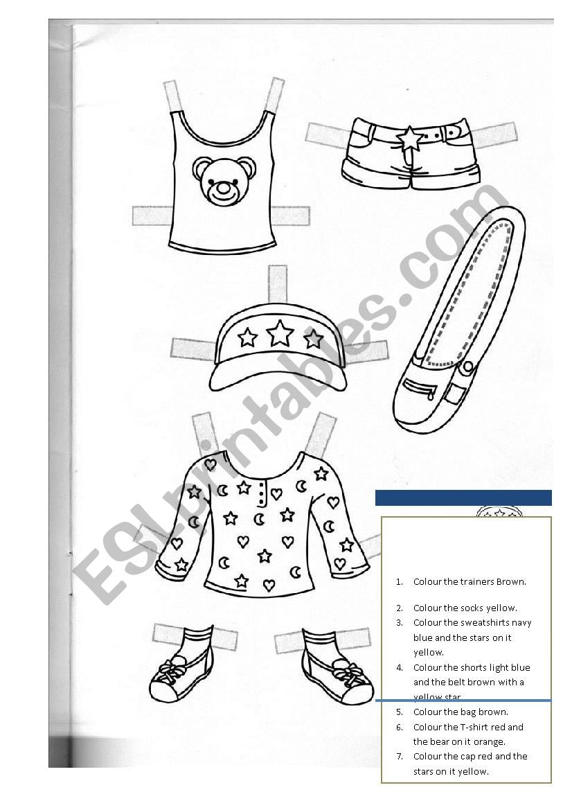Paper doll clothes 1 worksheet