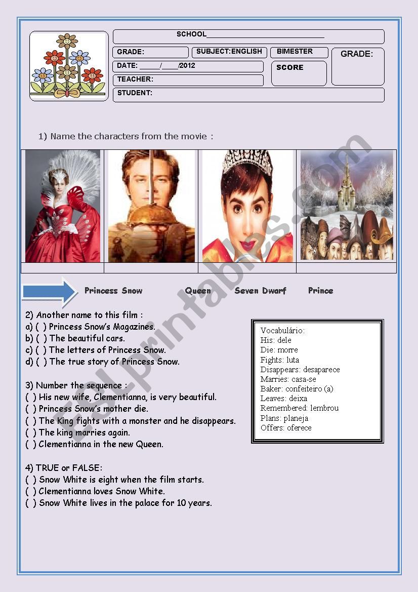 FILM: Mirror, Mirror - ESL worksheet by lukniss