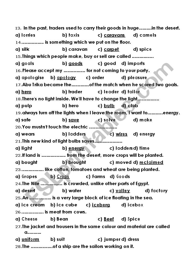 choose based on vocabulary part 2