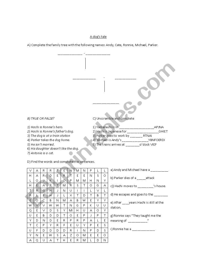 Hachi, a dogs tale worksheet