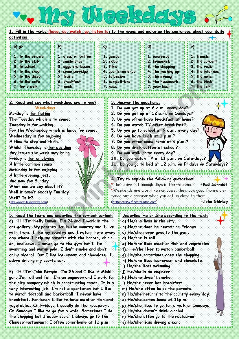 My weekdays worksheet