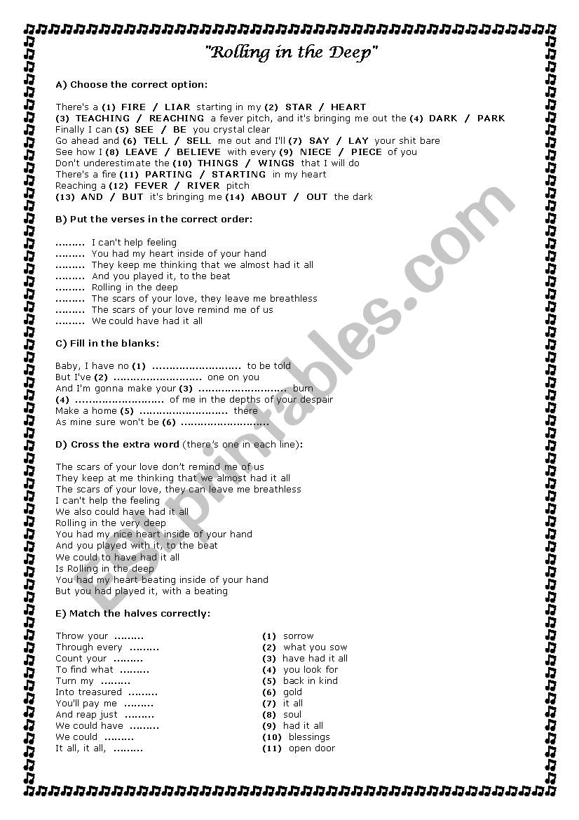 Rolling in the Deep - Adele worksheet