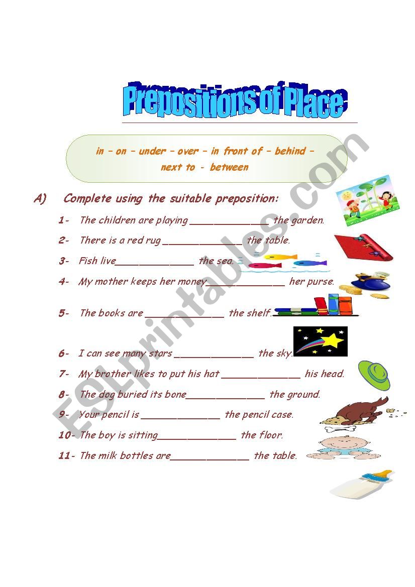 Prepositions of place worksheet