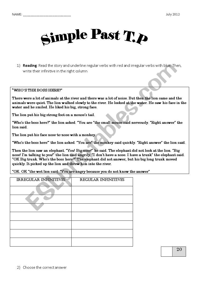 Simple Past Practical Task worksheet