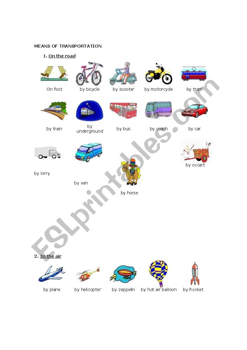 Means of transportation worksheet