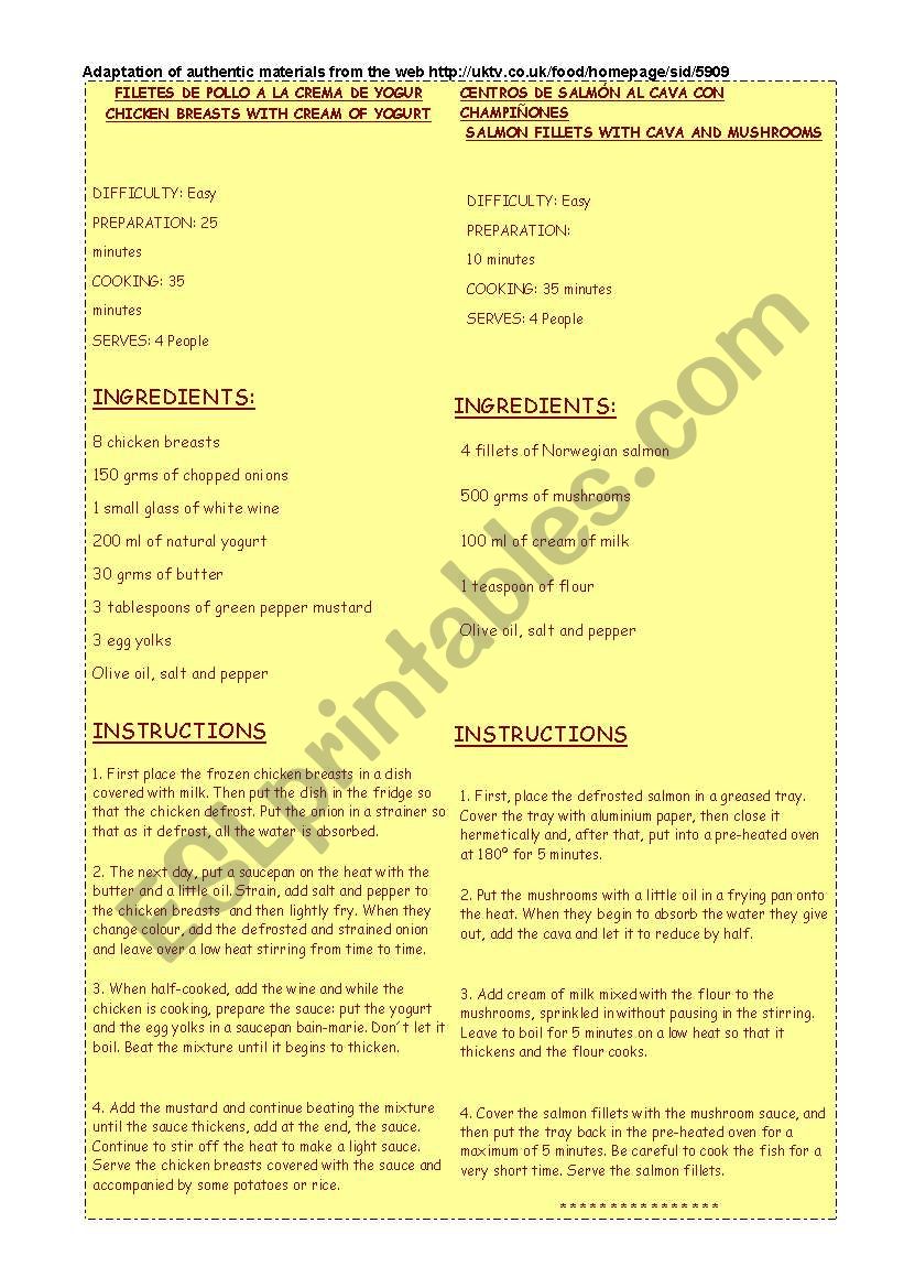 Information gap recipe 1 (final task : write your own recipe)