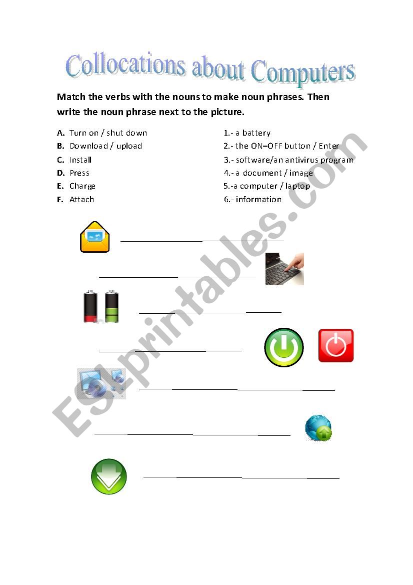 Collocations about computers  worksheet