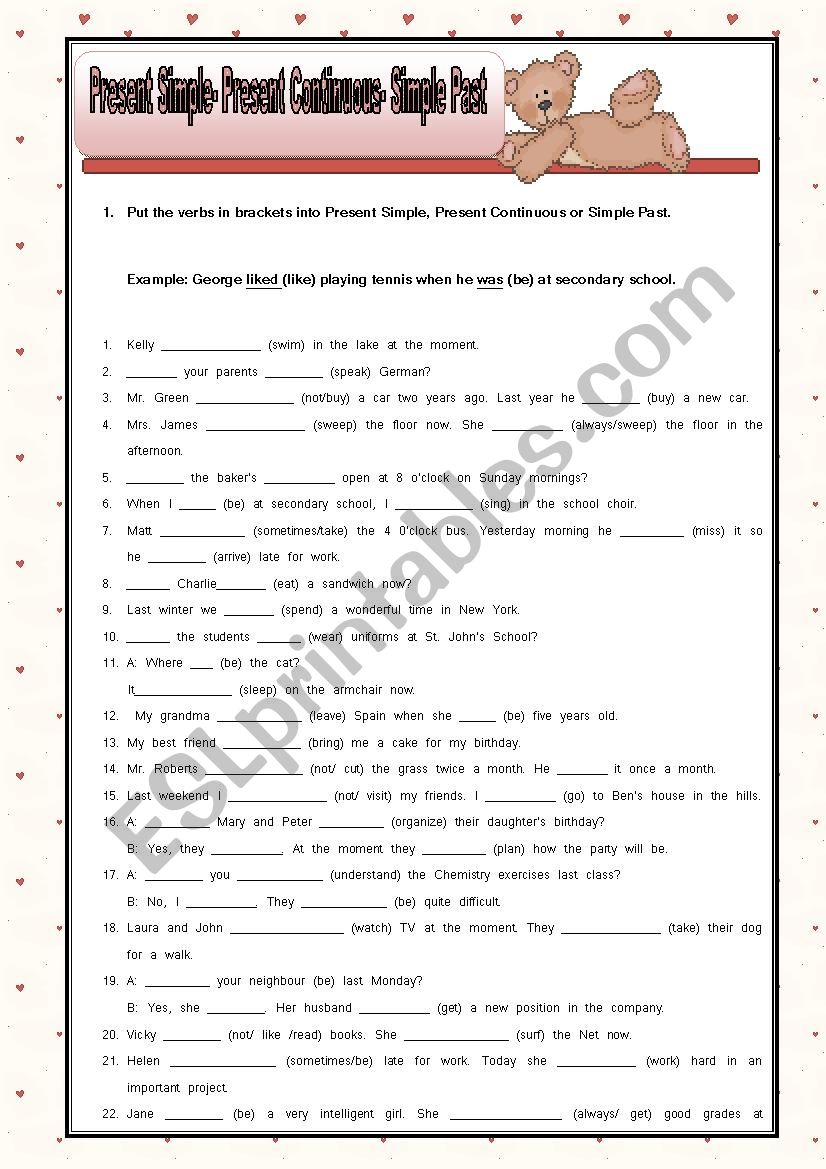 Simple Present- Present Continuous- Simple Past Revision