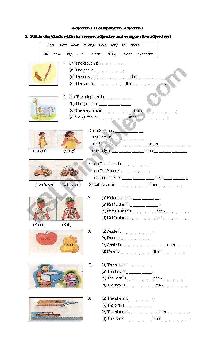 adjective comparison worksheet