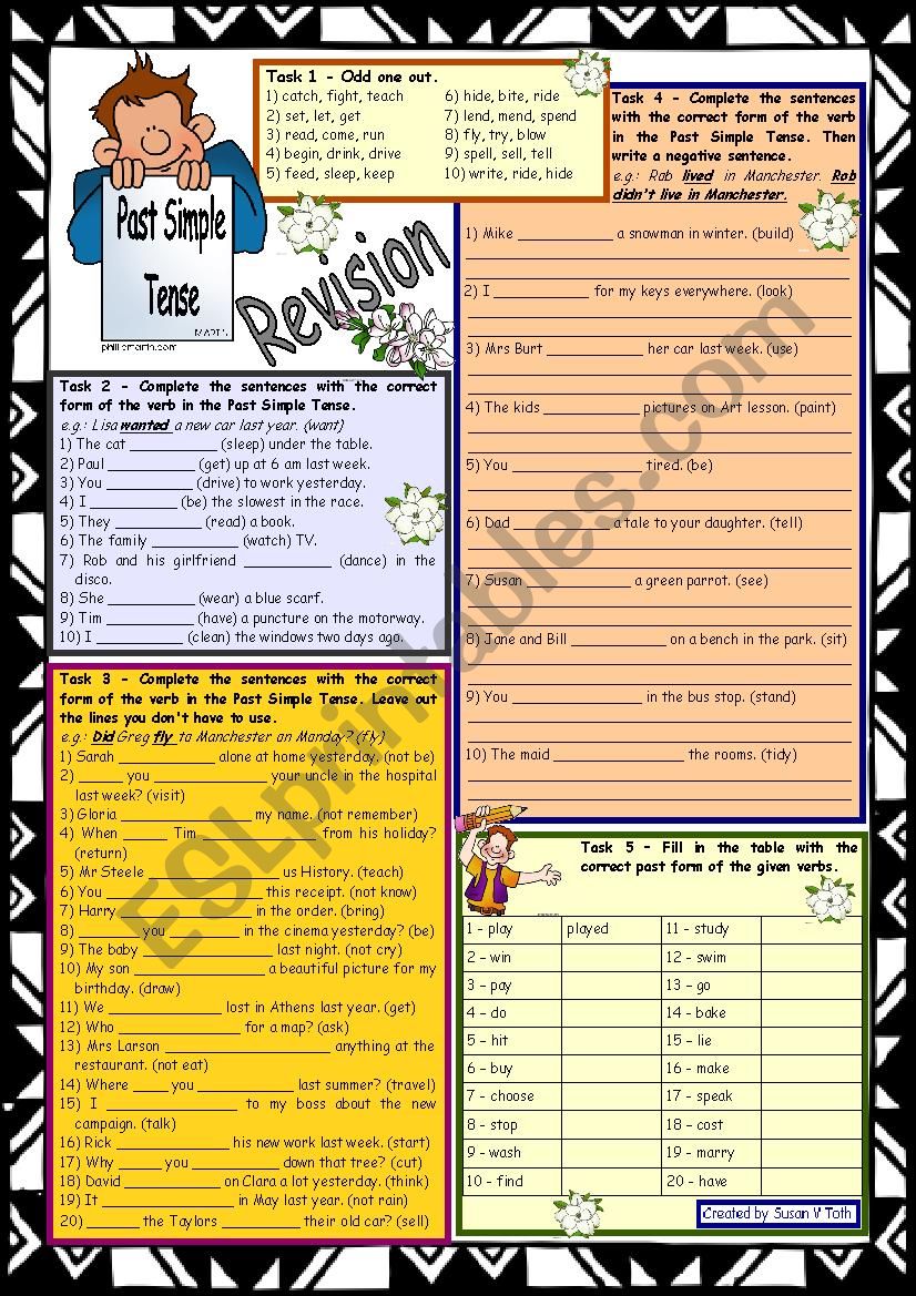 Past Simple Tense Revision * 9 tasks * with key * upper-elementary