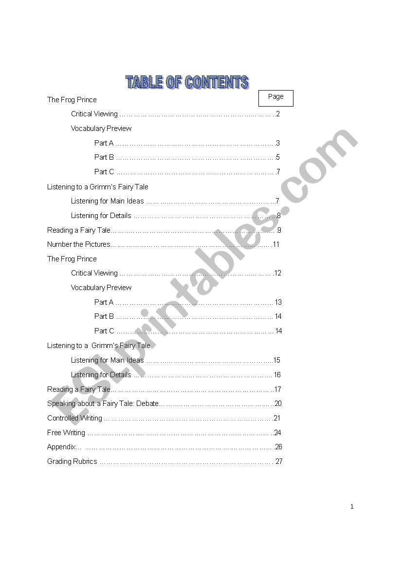 The Frog Prince EFL 5 skills Booklet Part 1 + Key 