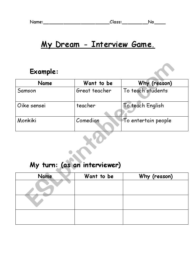job interview worksheet