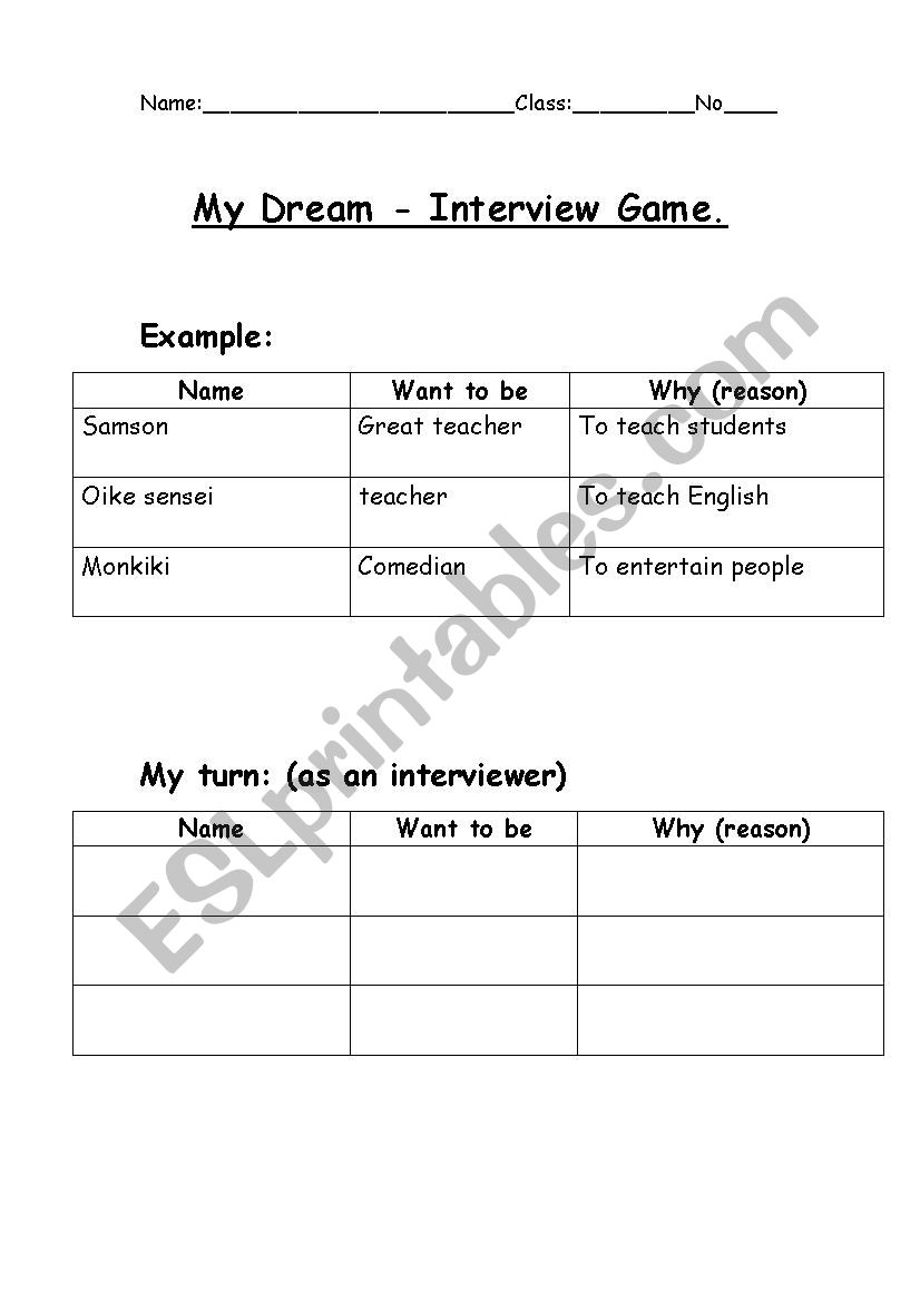 job interview worksheet