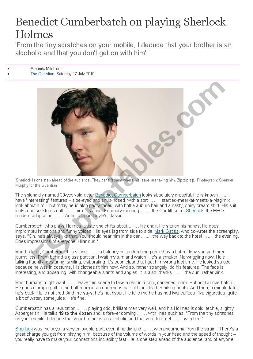 Benedict Cumberbatch for the Guardian