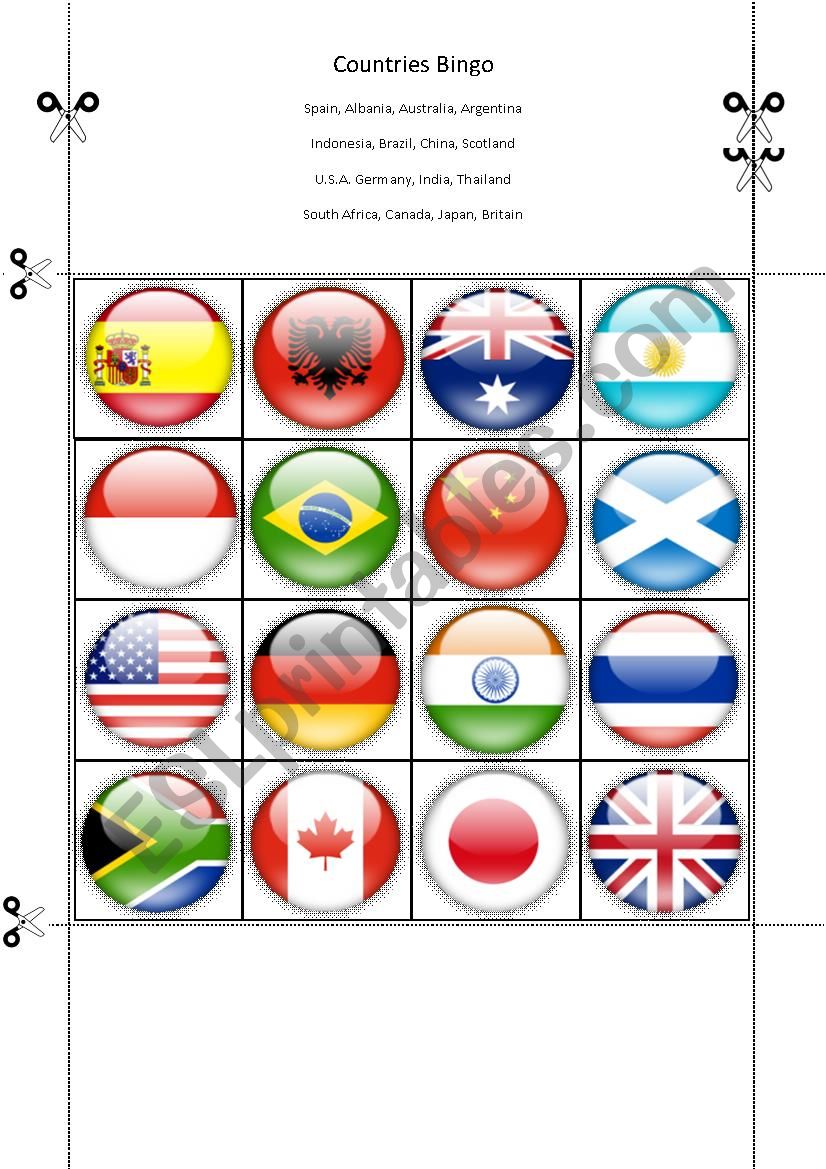 Countries Bingo Part 12 worksheet