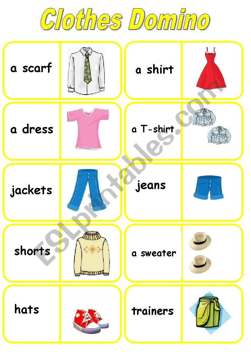 Clothes Dominoes - 22 cards worksheet