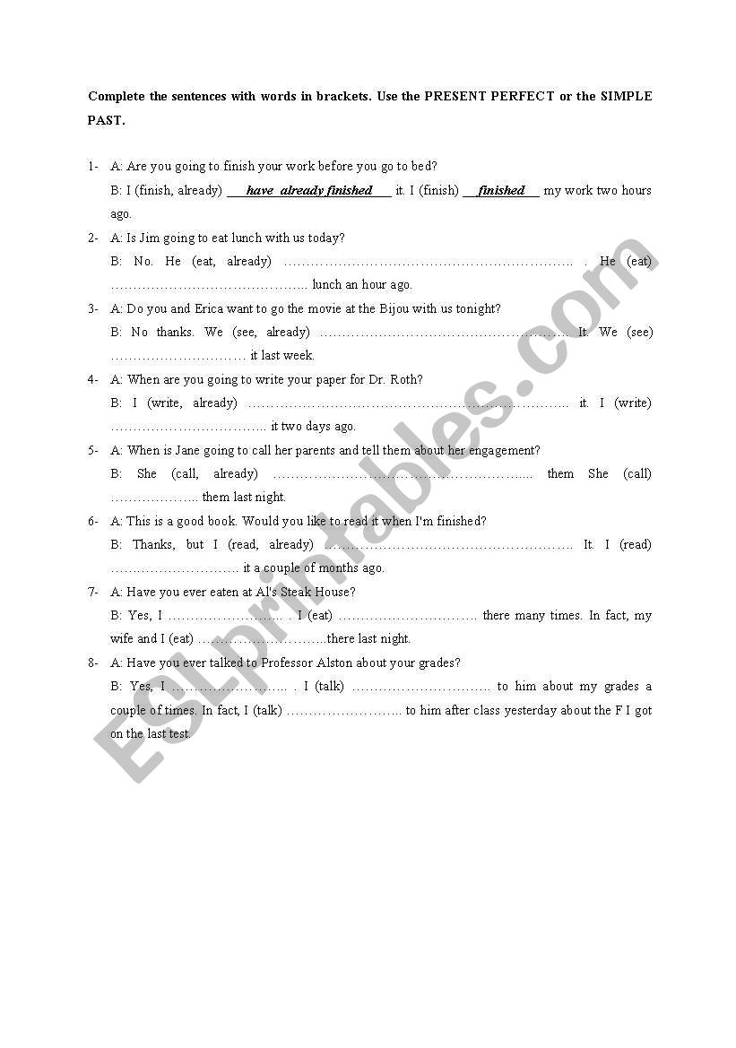 present perfect worksheet