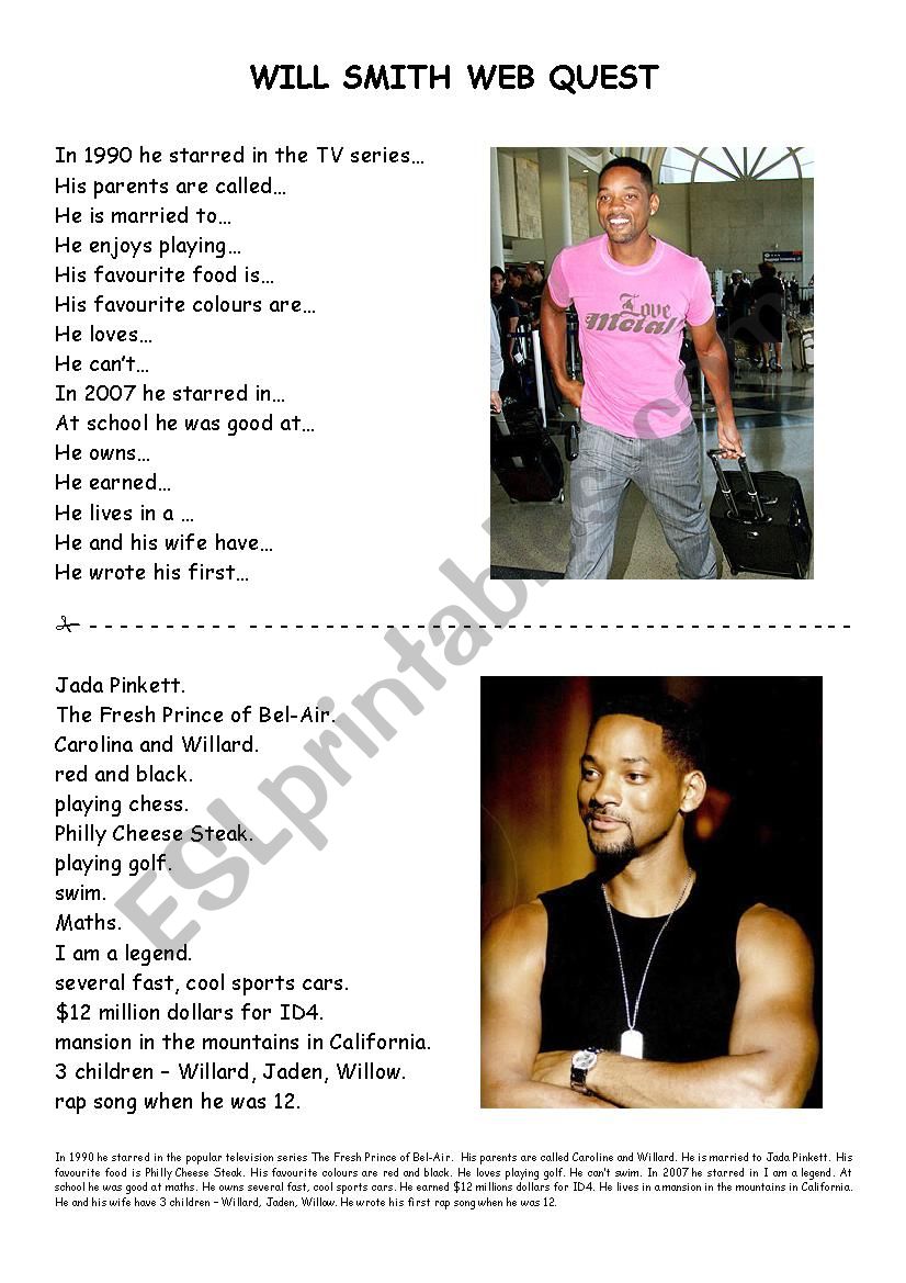 Will Smith Web Quest worksheet
