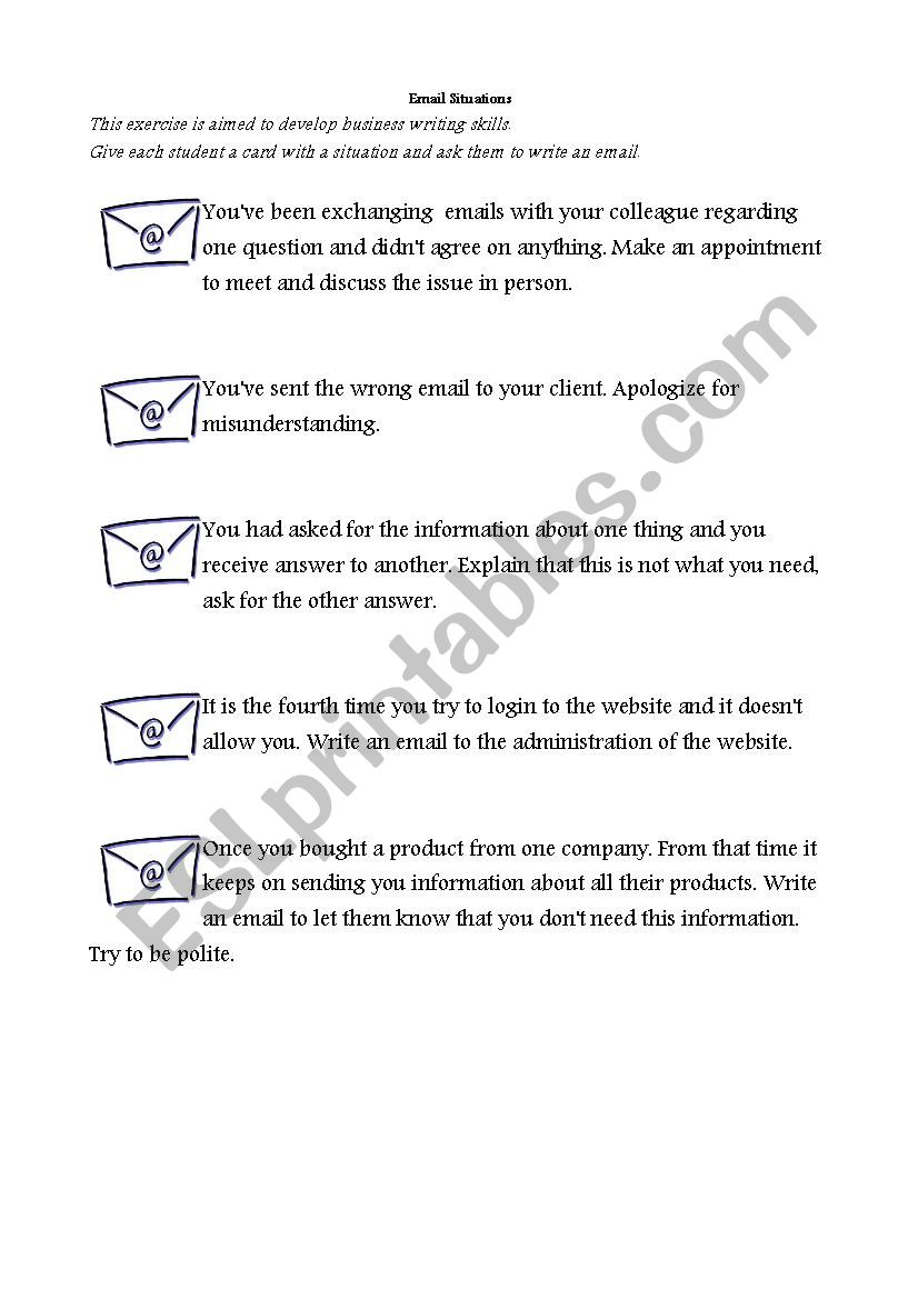 Email situations worksheet