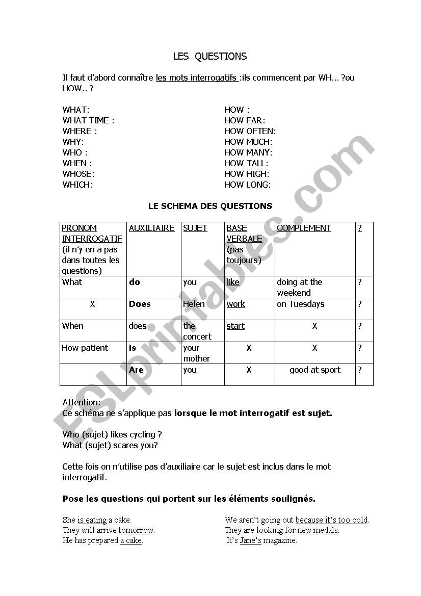 questions worksheet