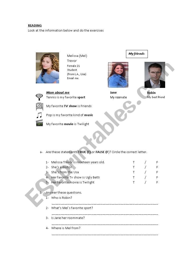 Comprehension worksheet