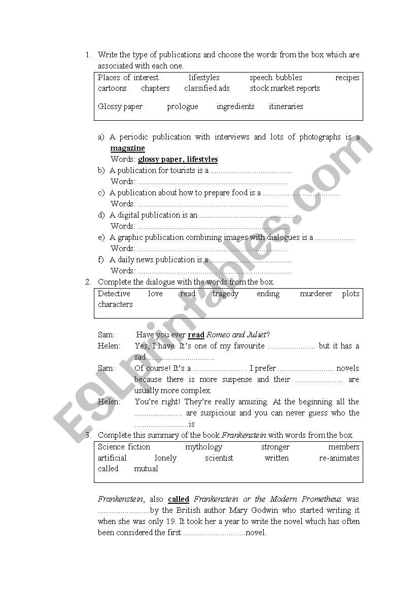 Enjoy reading worksheet