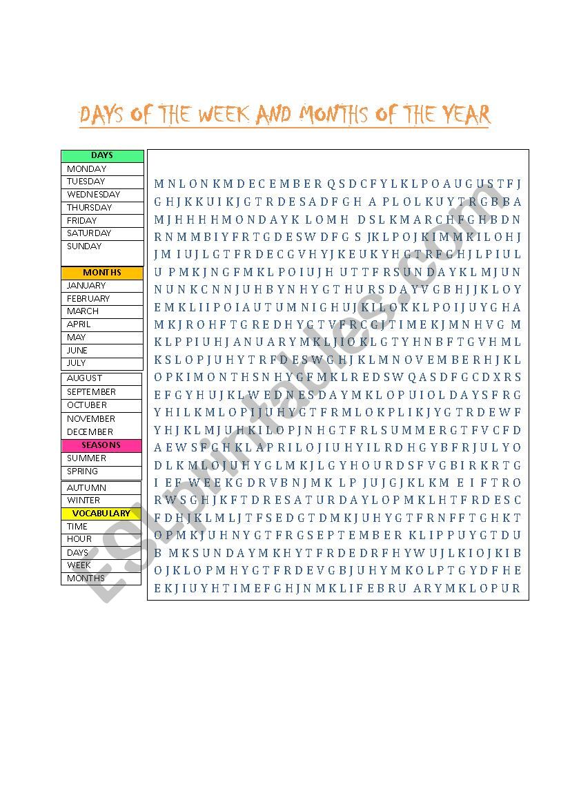 DAYS AND MONTHS ACTIVITY worksheet