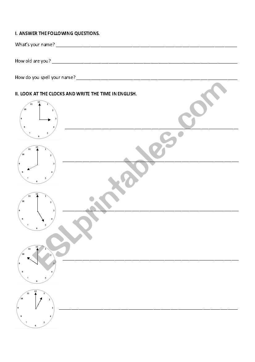 The time and daily activities worksheet