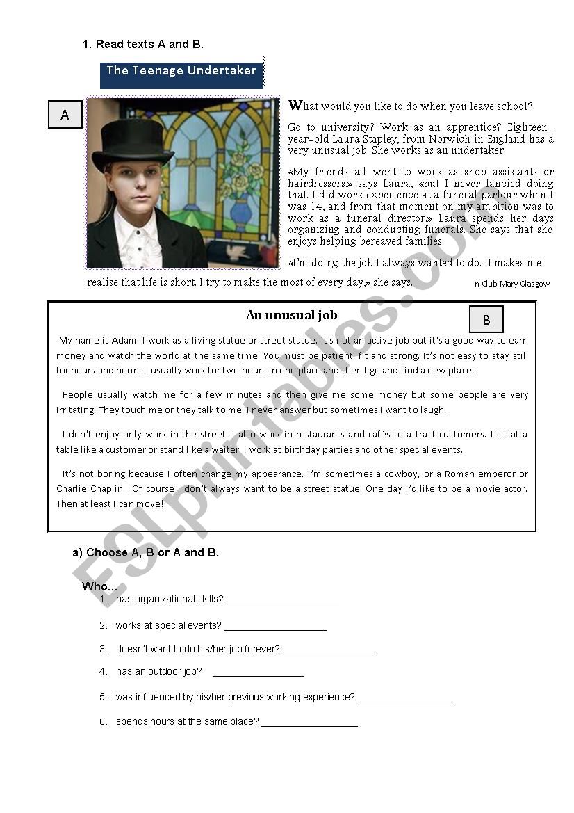   The teenage undertaker worksheet