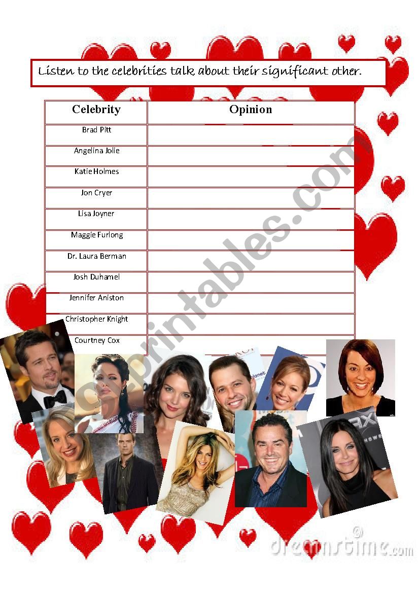 Celebrities say worksheet