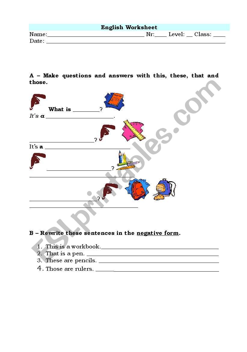 Demonstratives worksheet