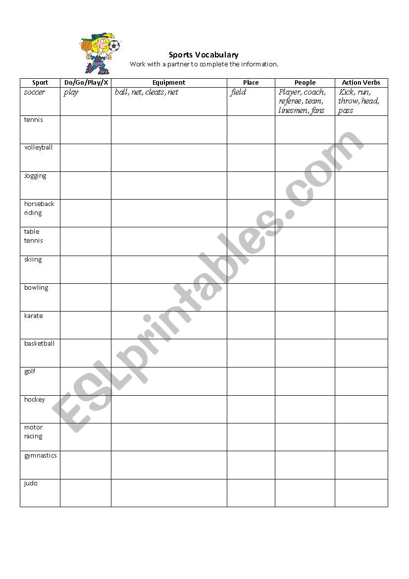 Sports Vocabulary worksheet