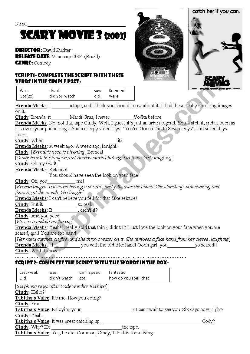 Scary Movie 3 exercise worksheet