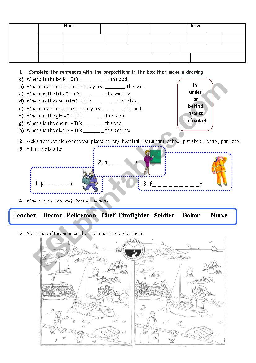 Prepositions and Professions worksheet