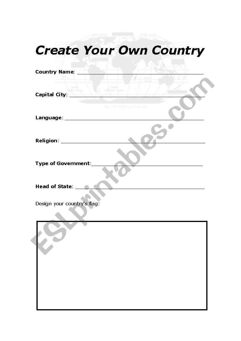 Create Your Own Country worksheet