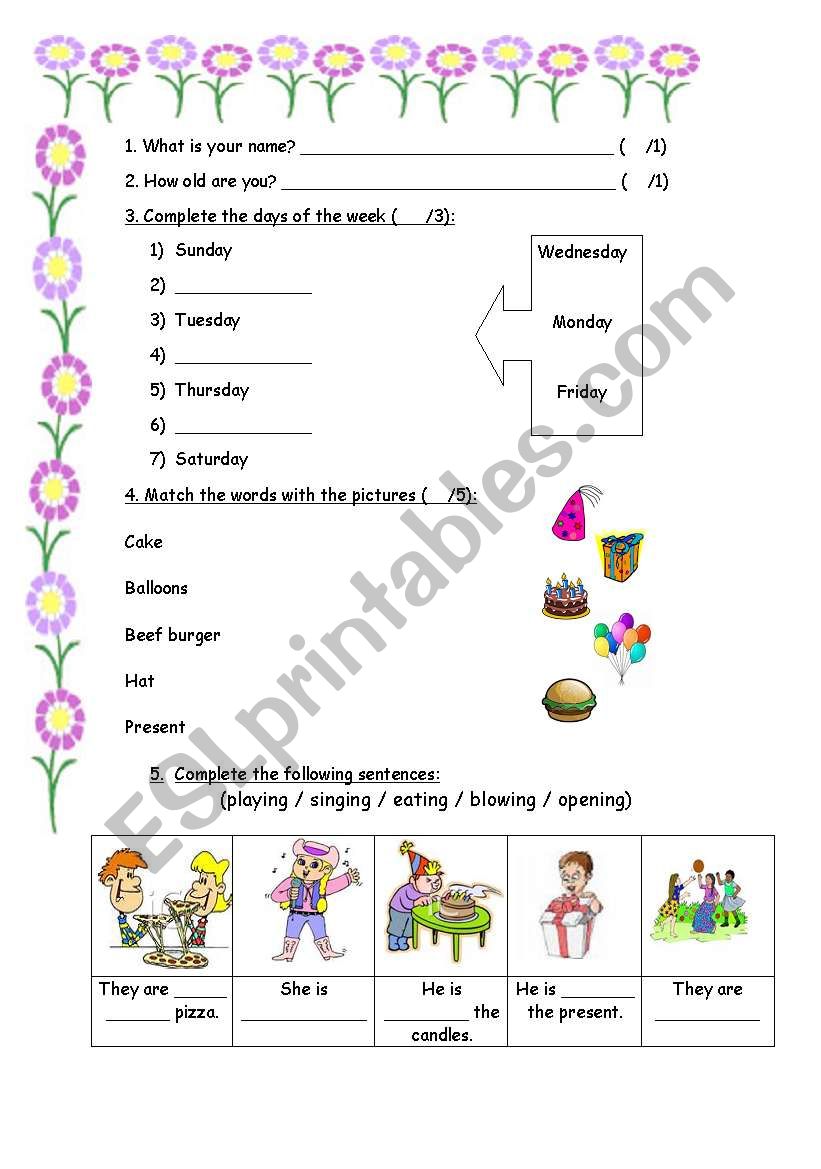 birthday topic worksheet